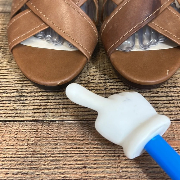 Seychelles Route Heels Womens Size 9.5 Tan Leather Criss-Cross Open Toe Buckle - Picture 7 of 16